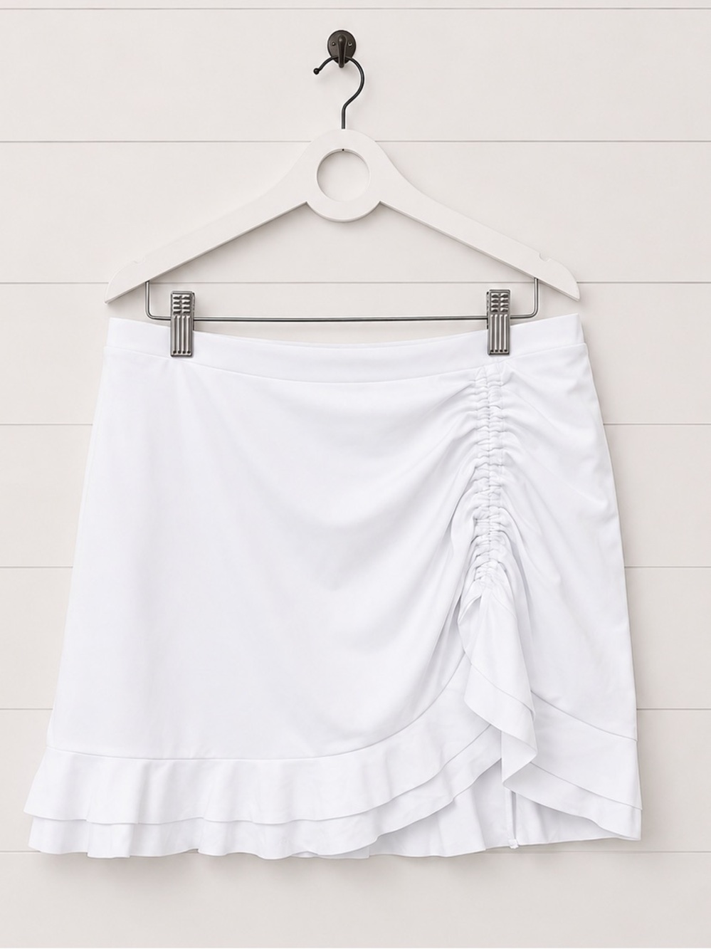 NWT White Ruffled Swim Mini Skirt with Side Shirring